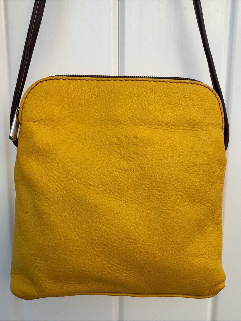 Florence Italy Yellow Pebbled Leather Crossbody Bag Gold Florentine Lily Logo